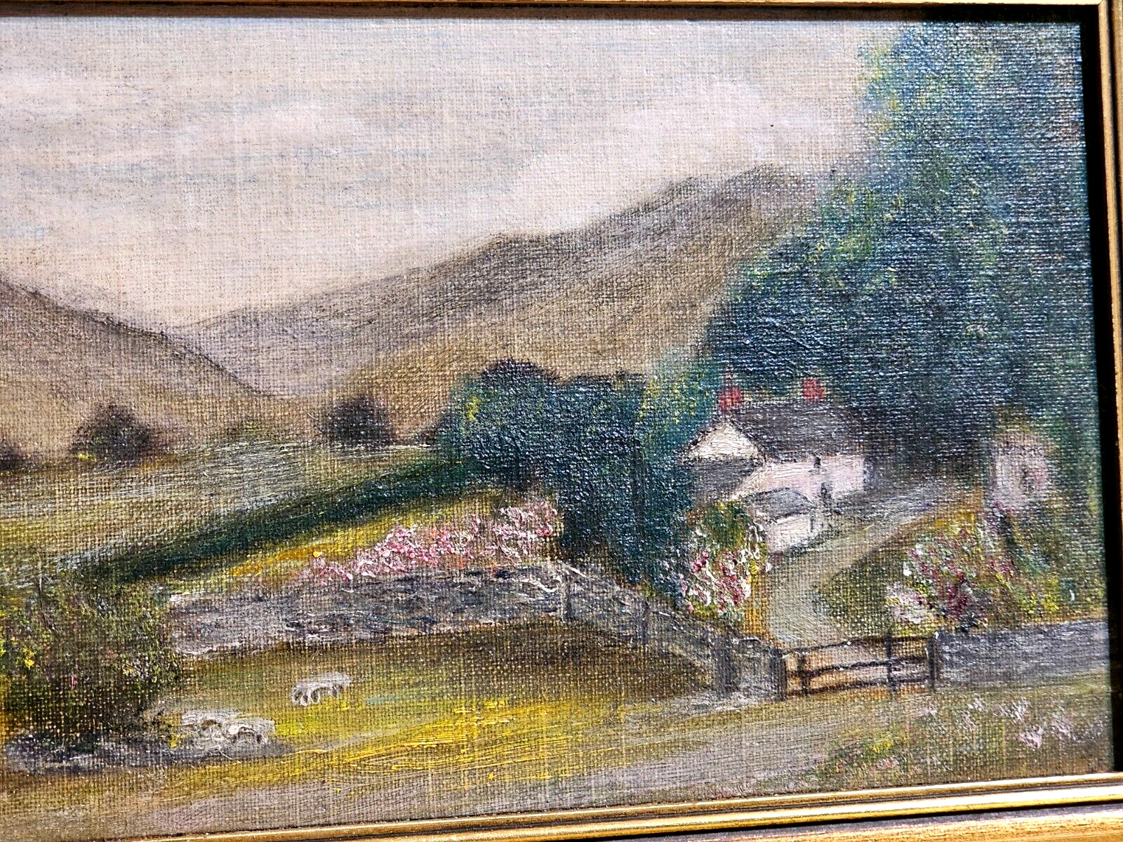 1900s Landscape Painting: Old House in Hills