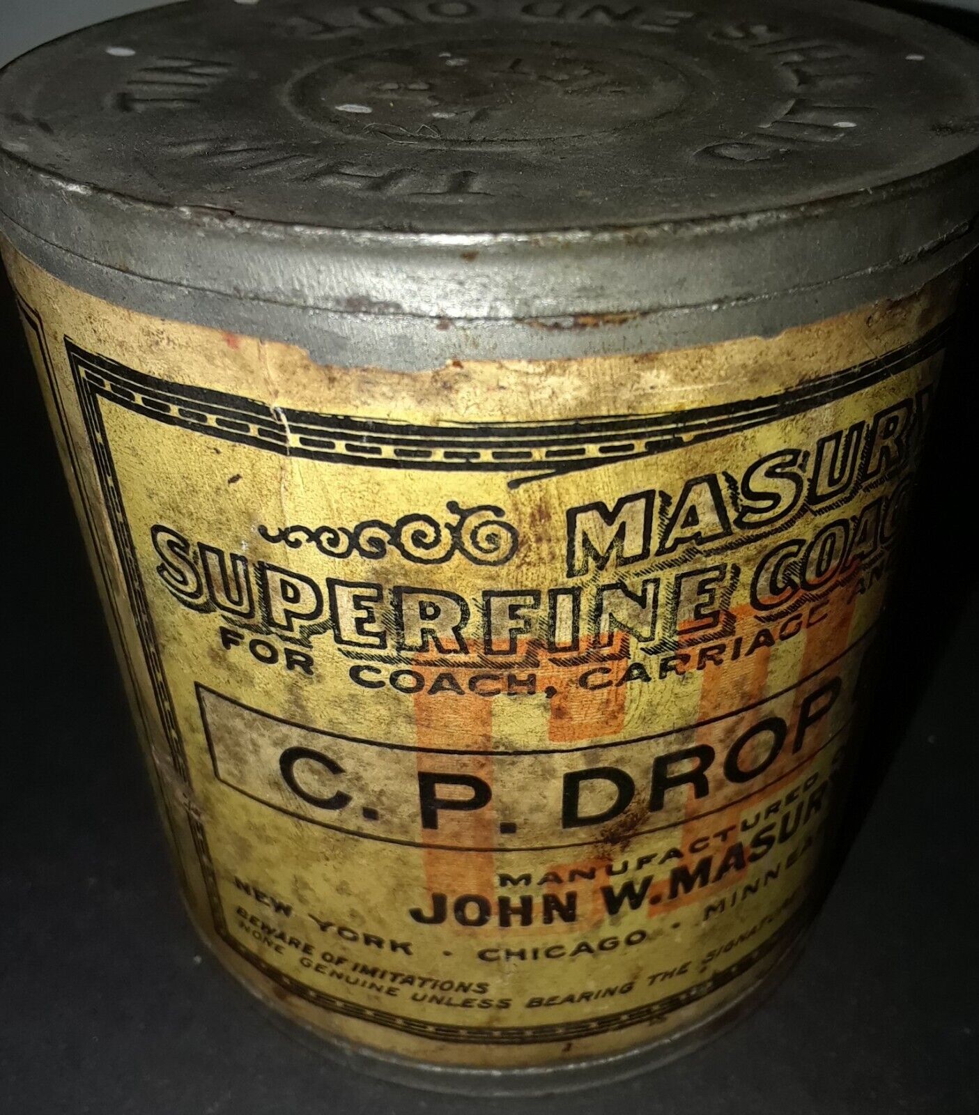 1900's Masurys Superfine Coach Colors Antique Paint Can