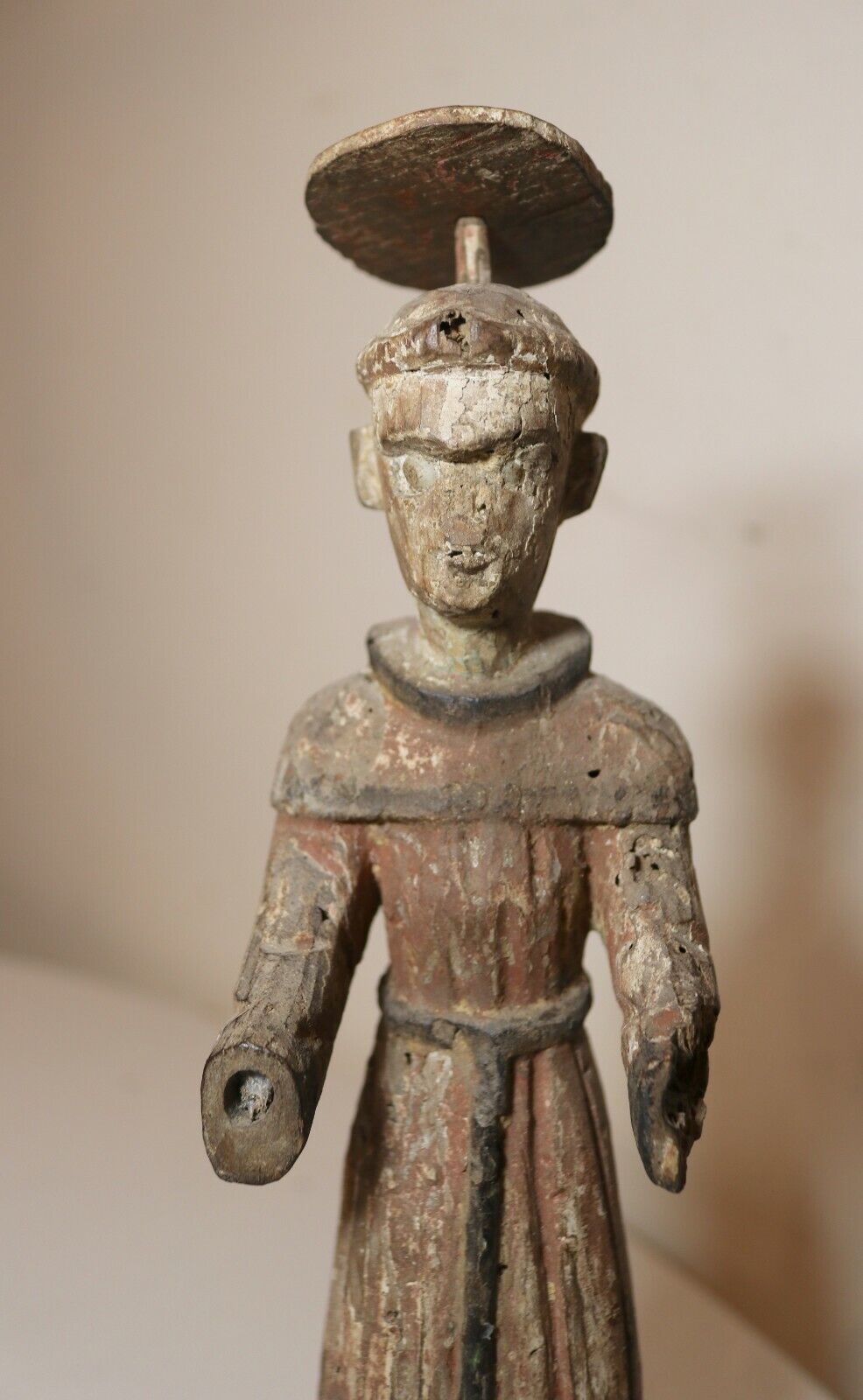1700's Carved Wood Polychromed Religious Santos Saint Statue