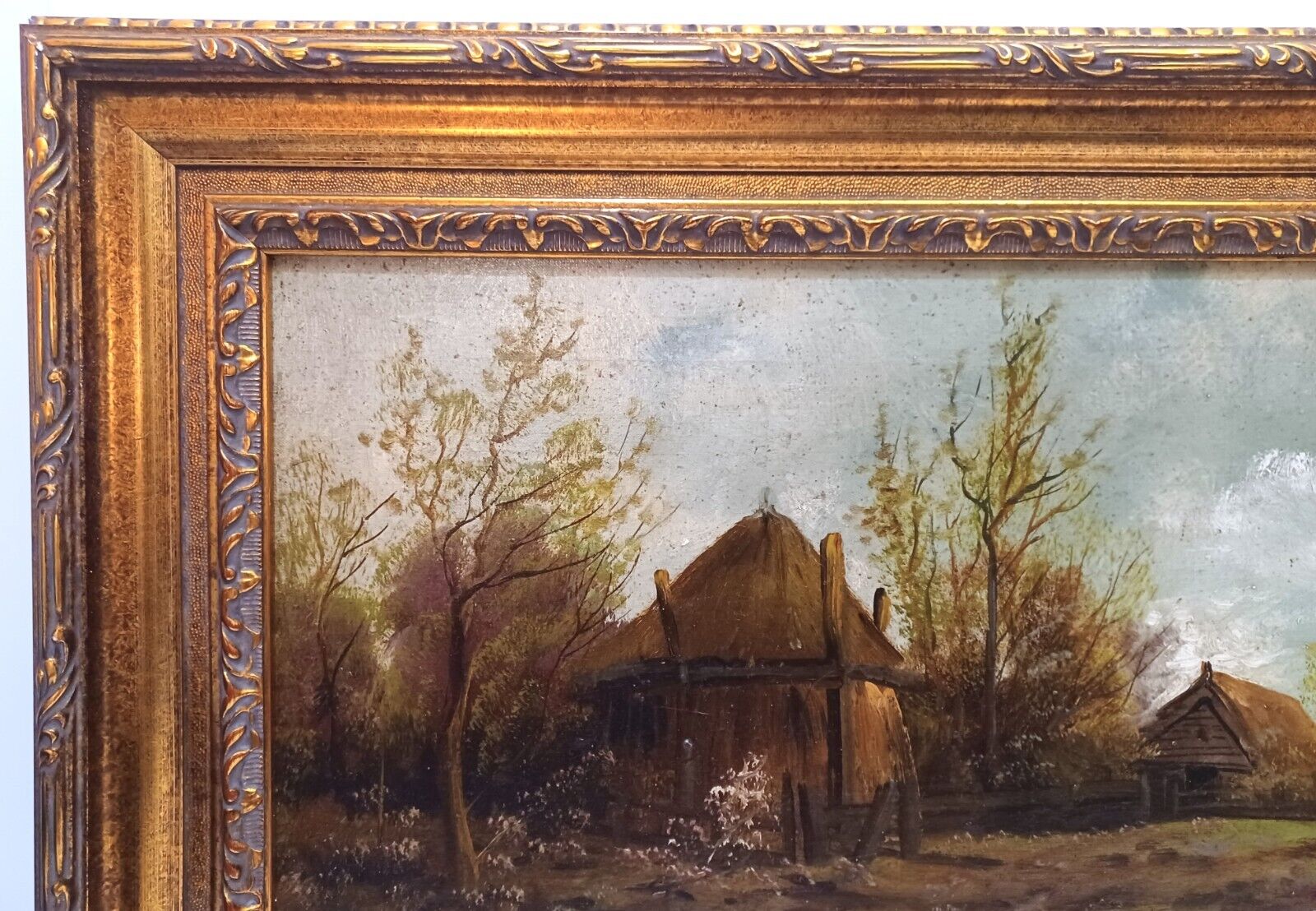 1900's Mystery Artist Antique Oil Farmhouse Landscape Framed