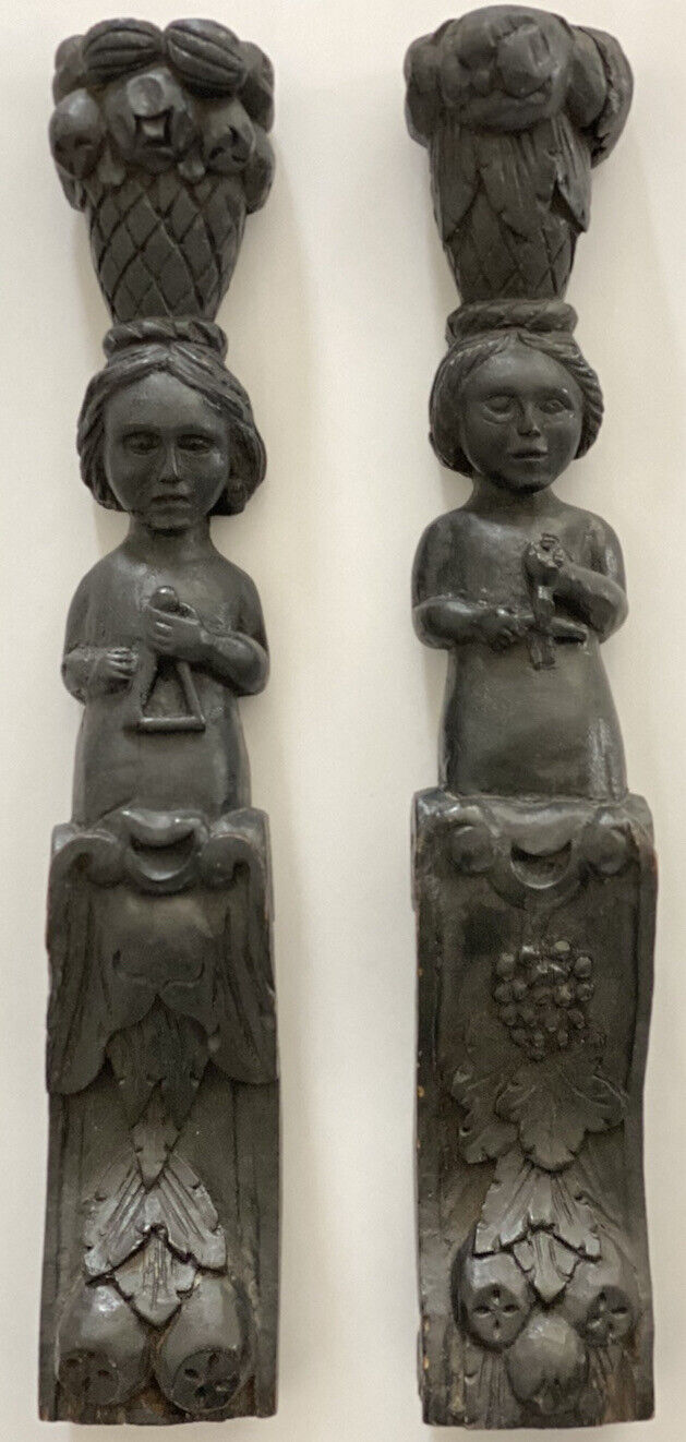 17th Century Jacobean Carved Wood Musician Fruit Portrait
