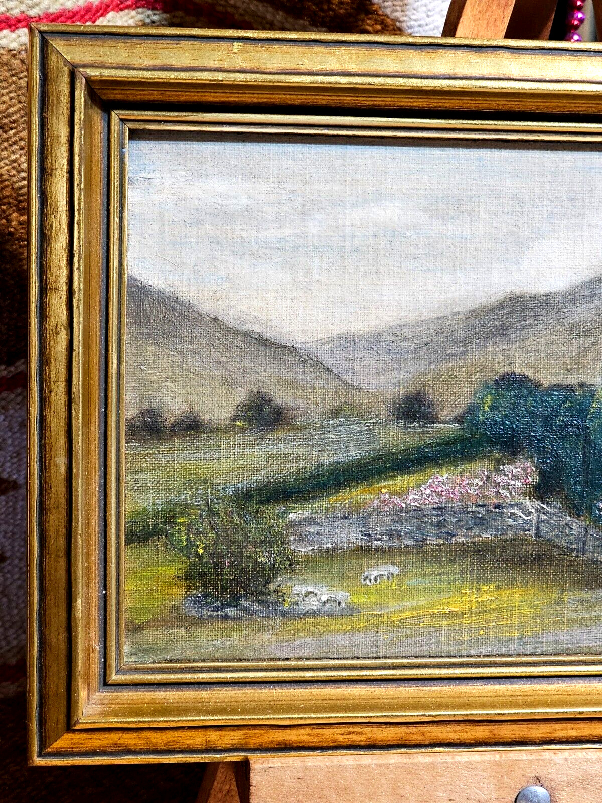 1900s Landscape Painting: Old House in Hills