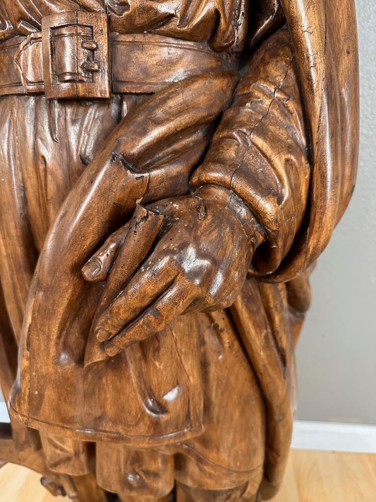 Antique 1700's Walnut Wood Statue of St. Peter