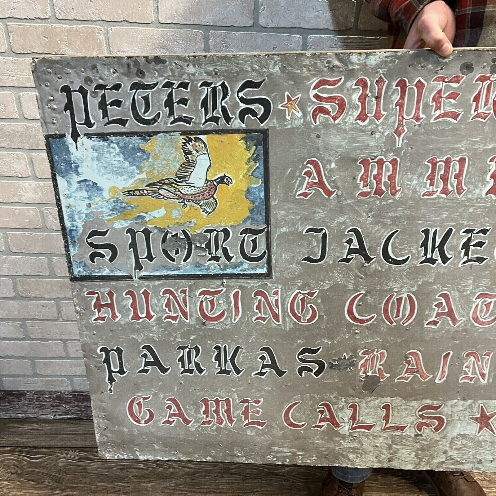 Vintage Sporting Goods Hand Painted Metal Trade Sign
