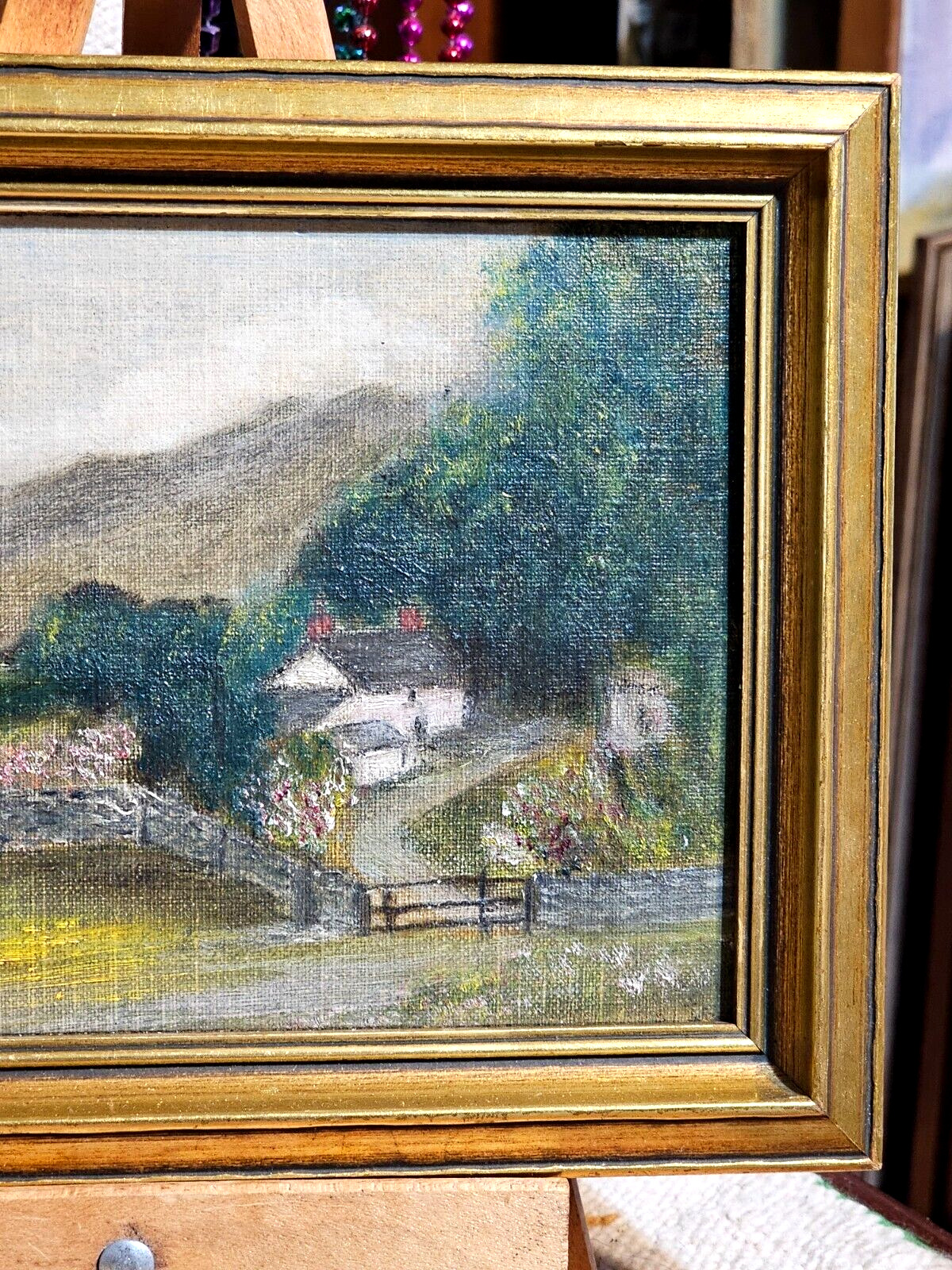 1900s Landscape Painting: Old House in Hills