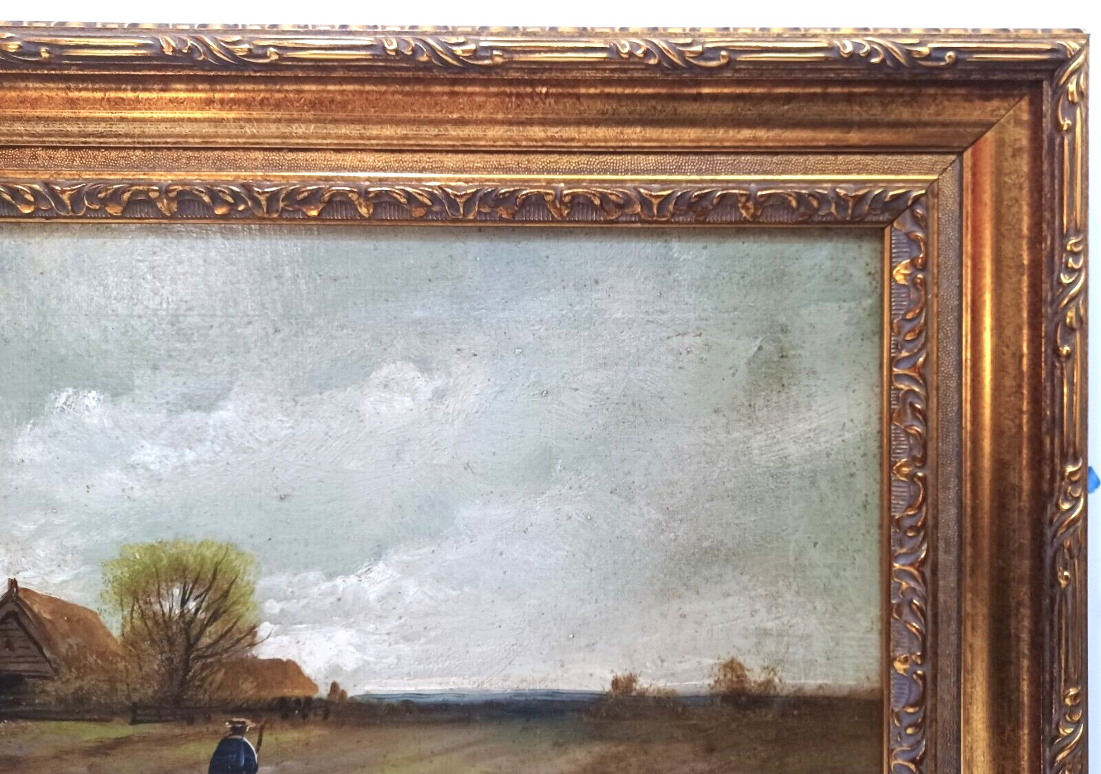 1900's Mystery Artist Antique Oil Farmhouse Landscape Framed