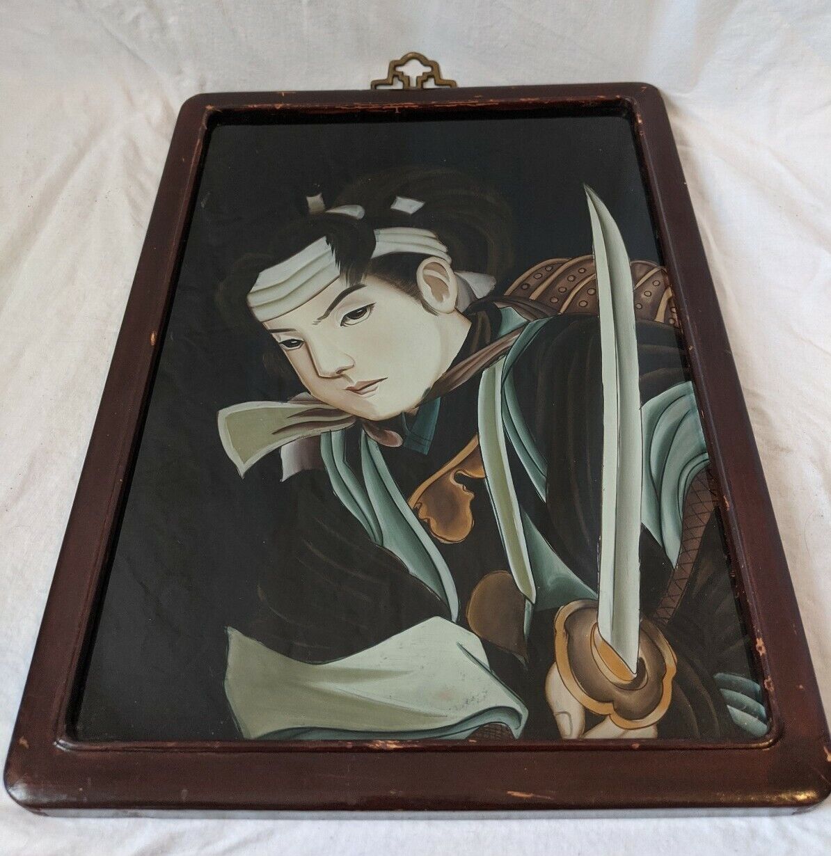 Early 1900s Japanese Reverse Glass Painting - Samurai