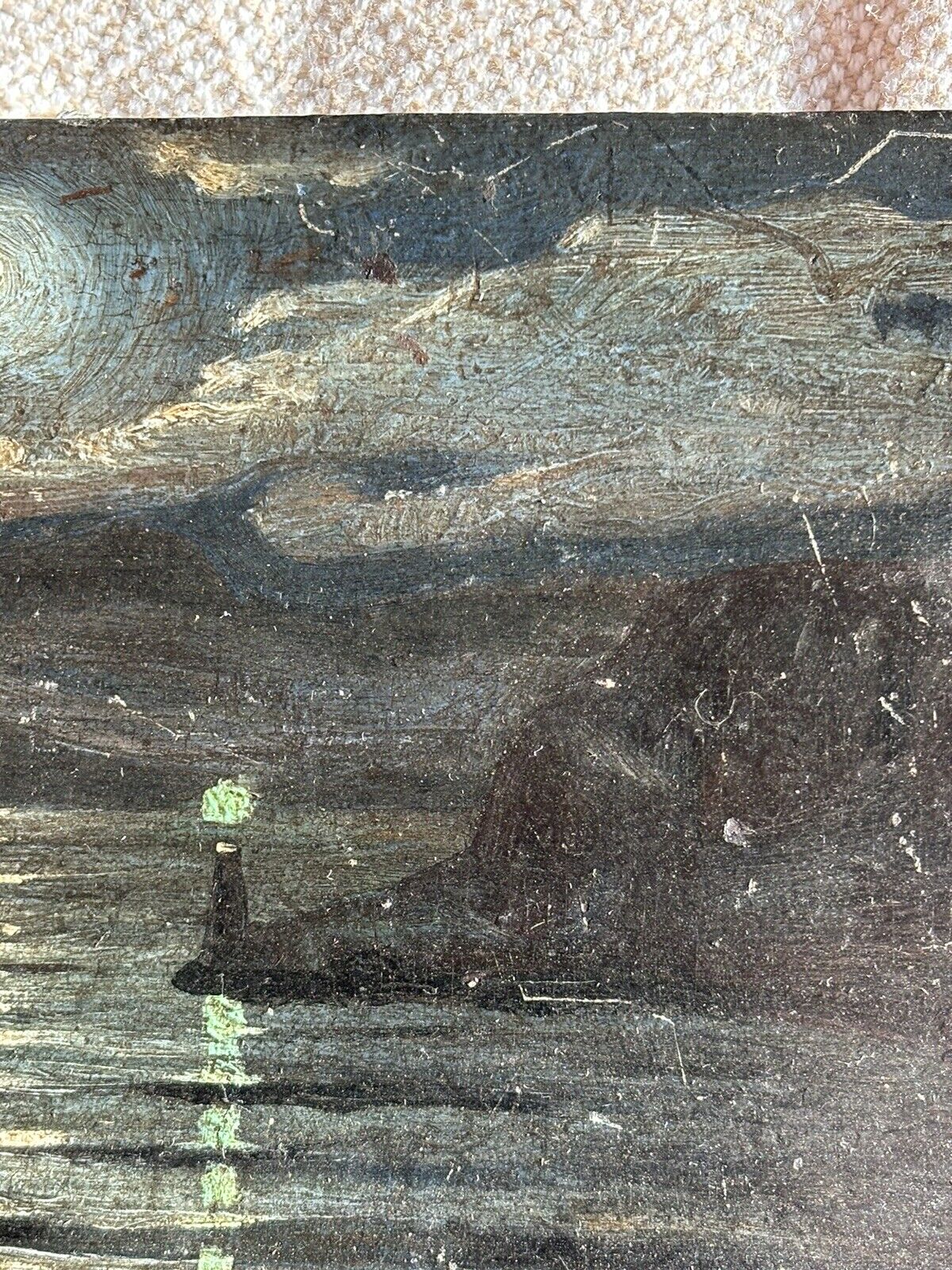 Antique 1900s Oil Seascape Painting with Signature