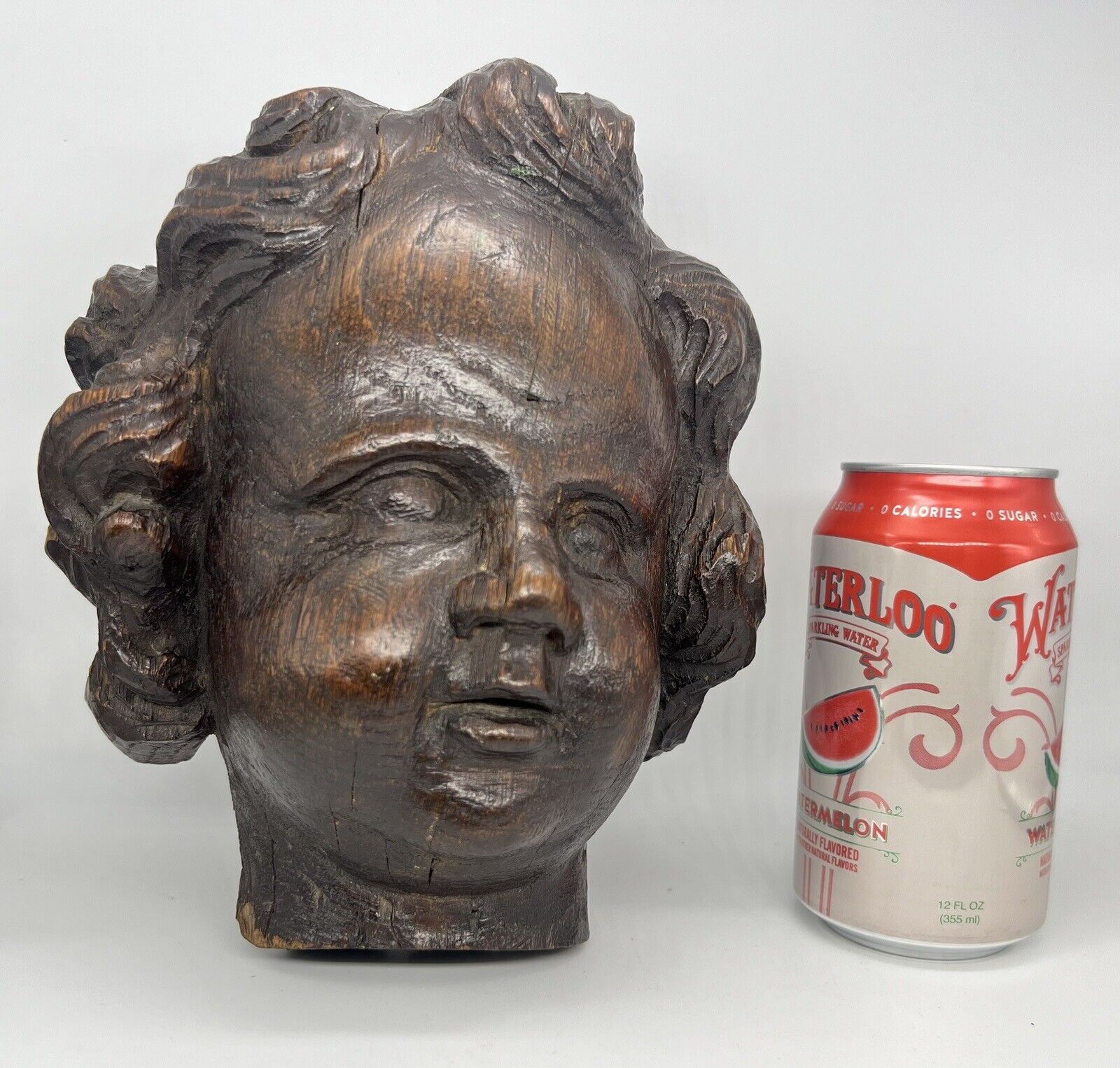 18th-17th C. Antique Carved Wooden Putti Cherub Head