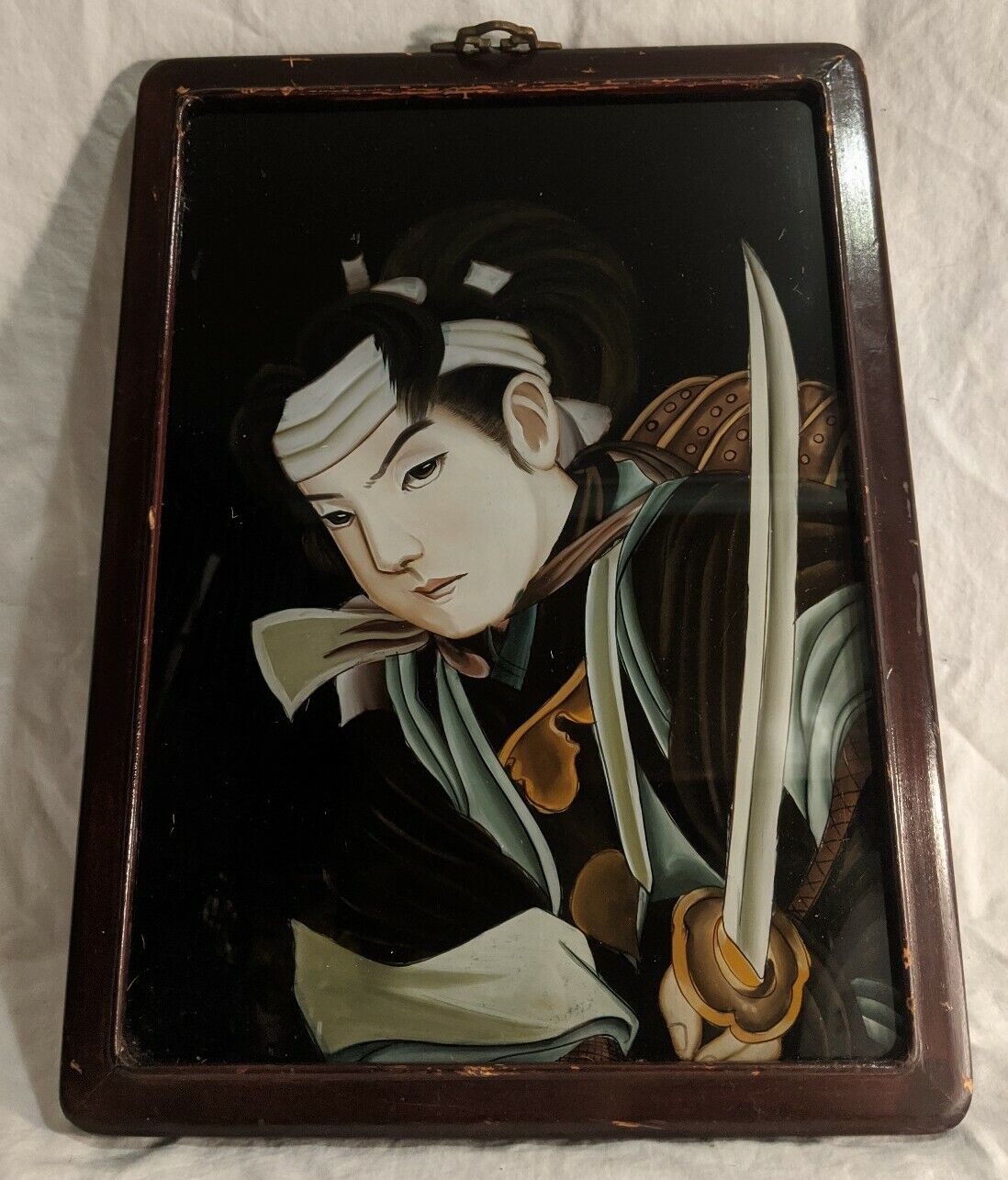 Early 1900s Japanese Reverse Glass Painting - Samurai