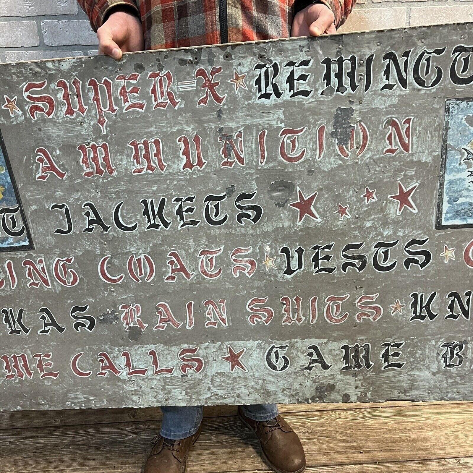 Vintage Sporting Goods Hand Painted Metal Trade Sign