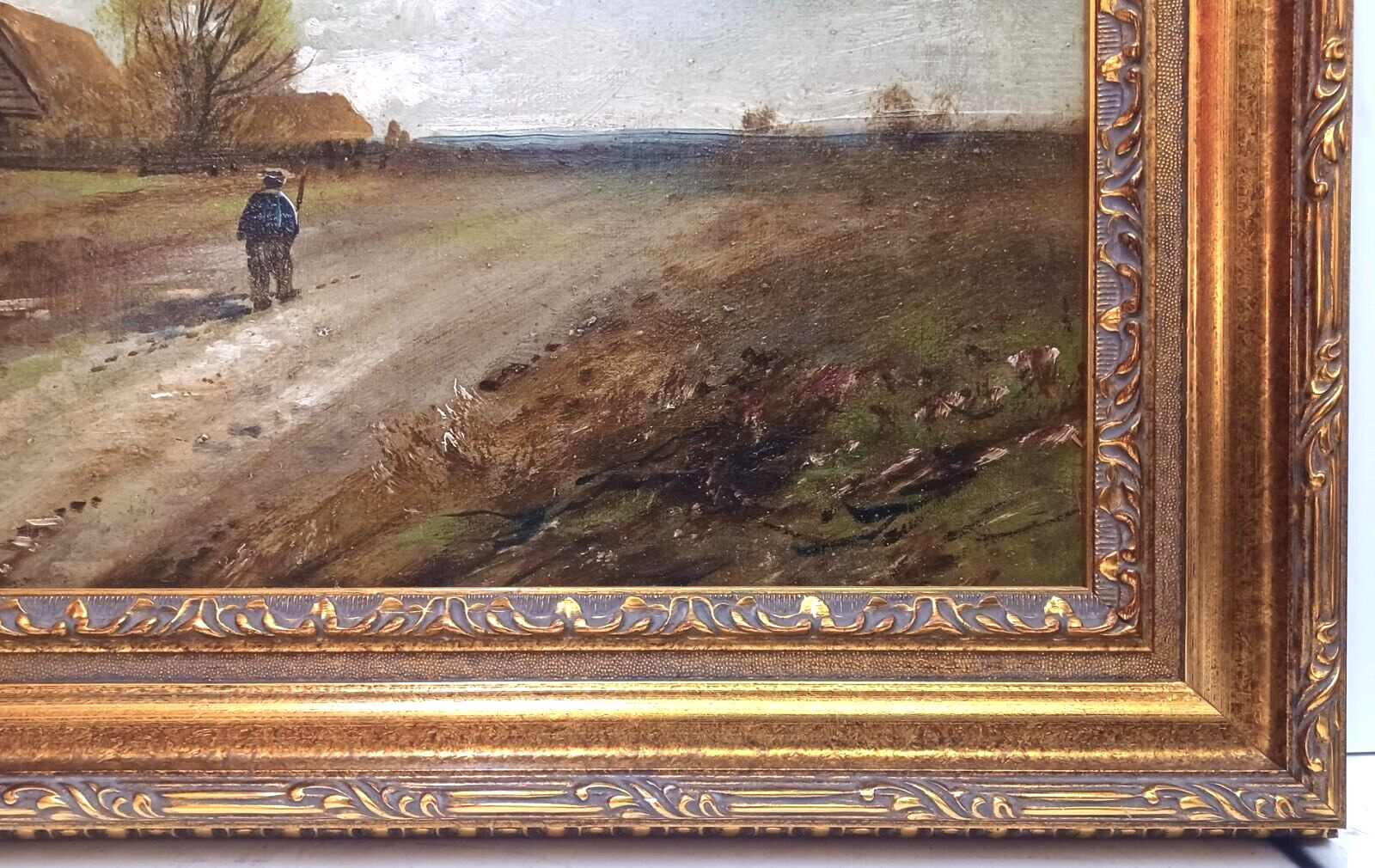 1900's Mystery Artist Antique Oil Farmhouse Landscape Framed