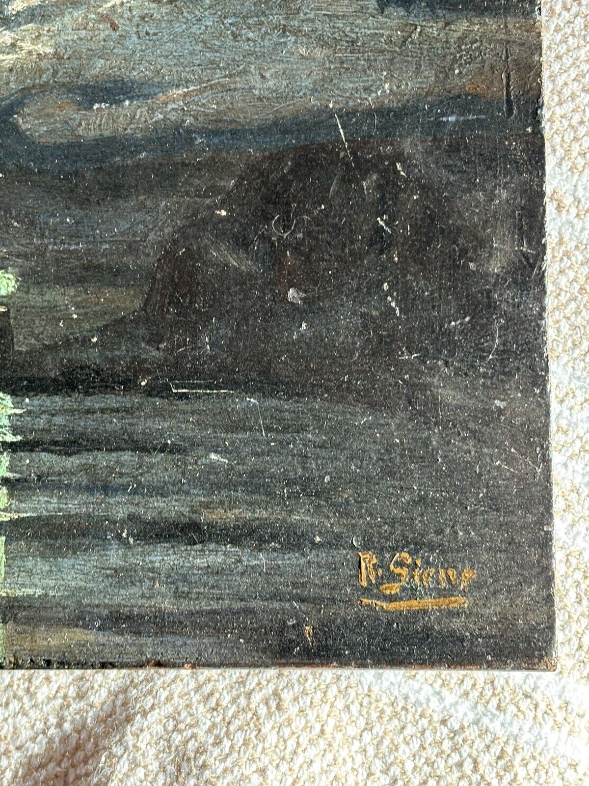 Antique 1900s Oil Seascape Painting with Signature