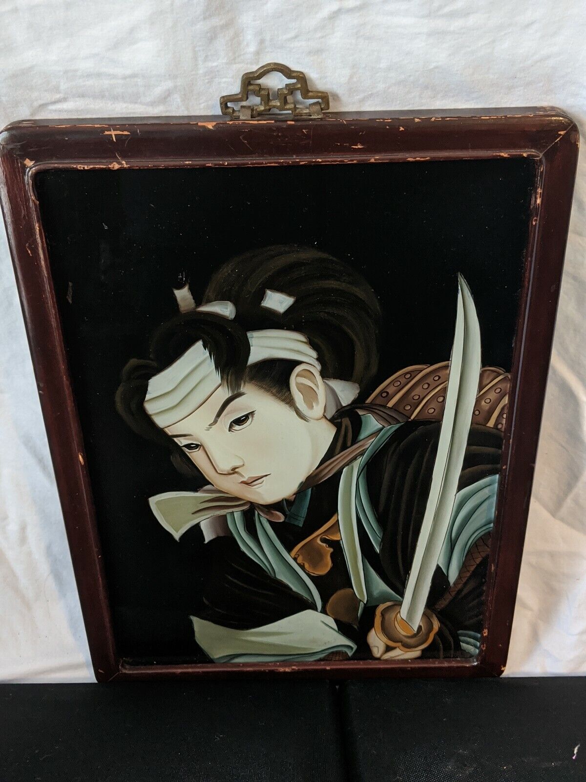 Early 1900s Japanese Reverse Glass Painting - Samurai