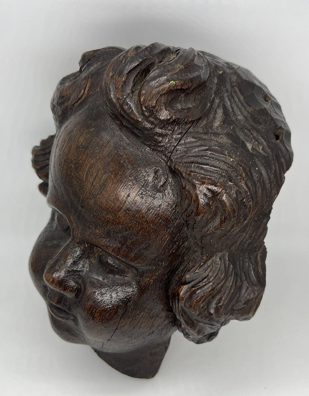 18th-17th C. Antique Carved Wooden Putti Cherub Head