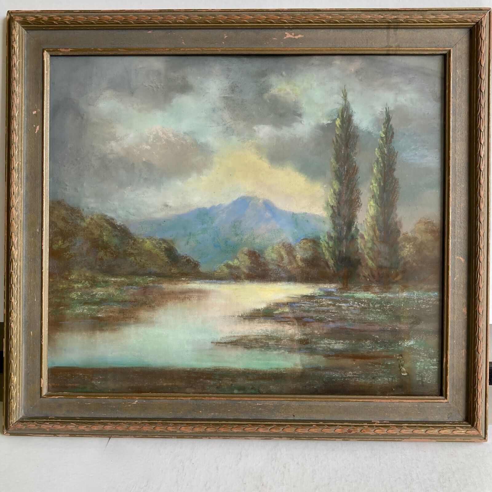 1900s California Pastel Plein Air Painting in Frame
