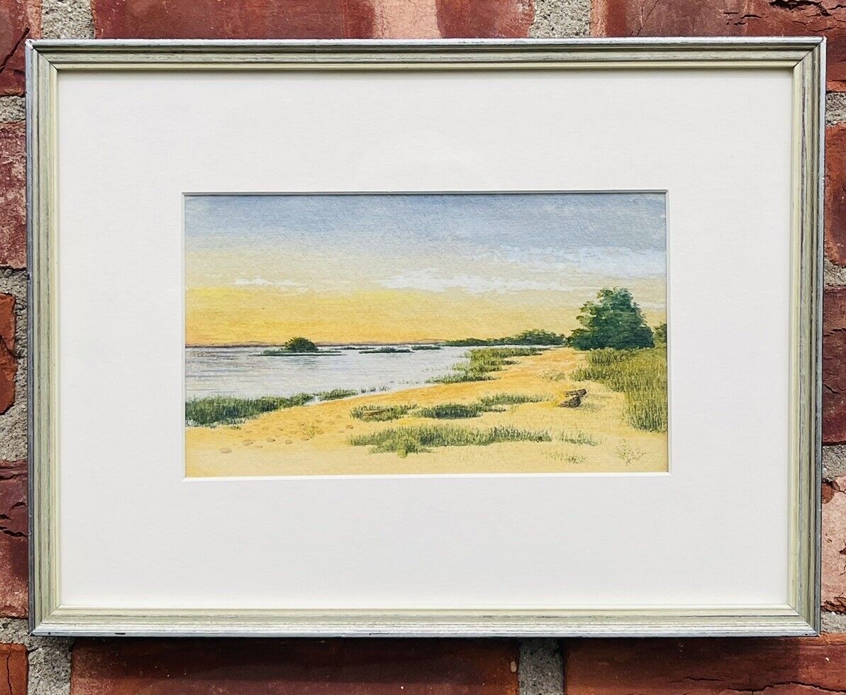 Vintage Watercolor Painting. Morning Sunrise East Coast 1900