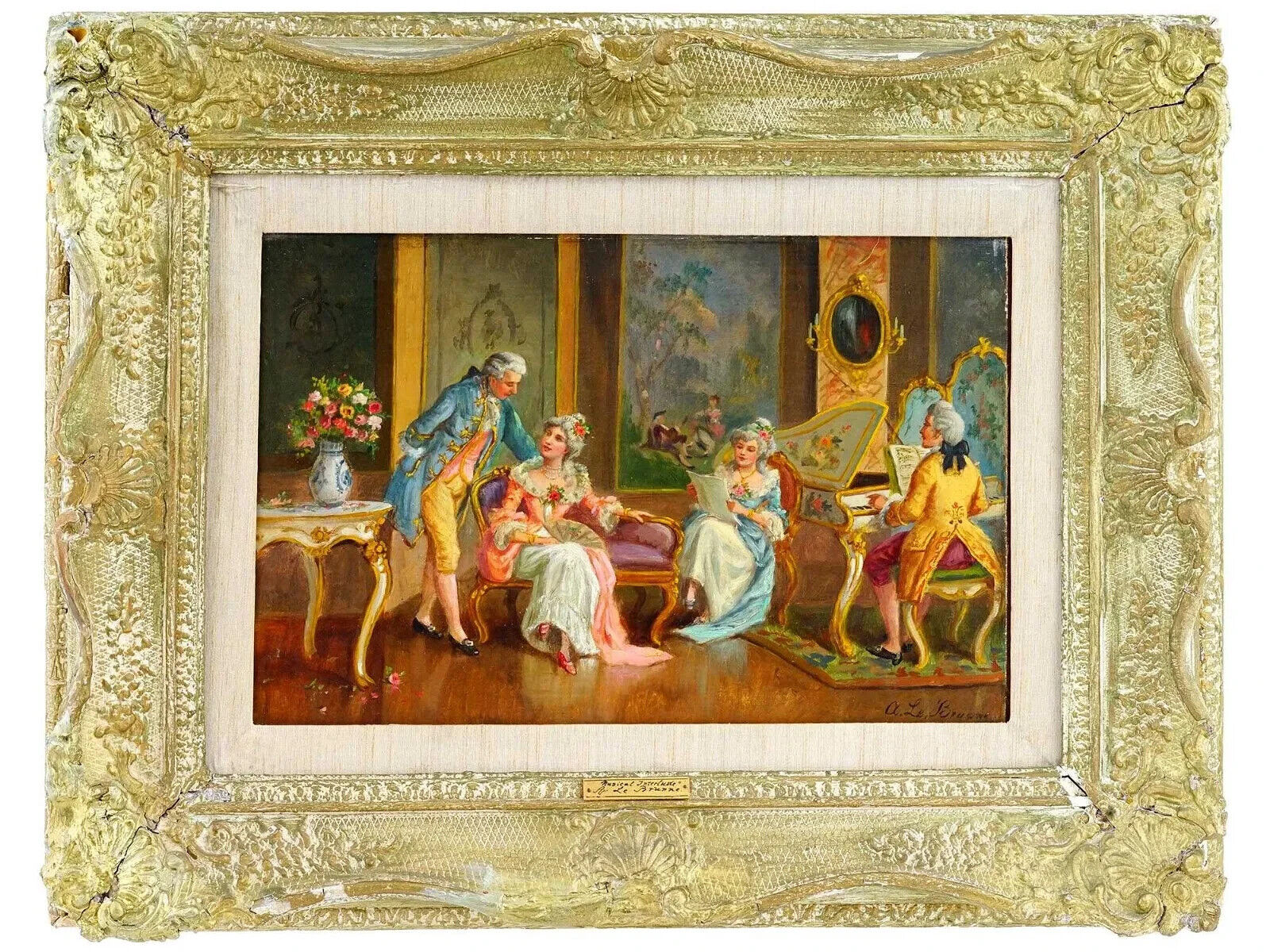 Antique Oil Painting "MUSICAL INTERLUDE" A. Le Brunne