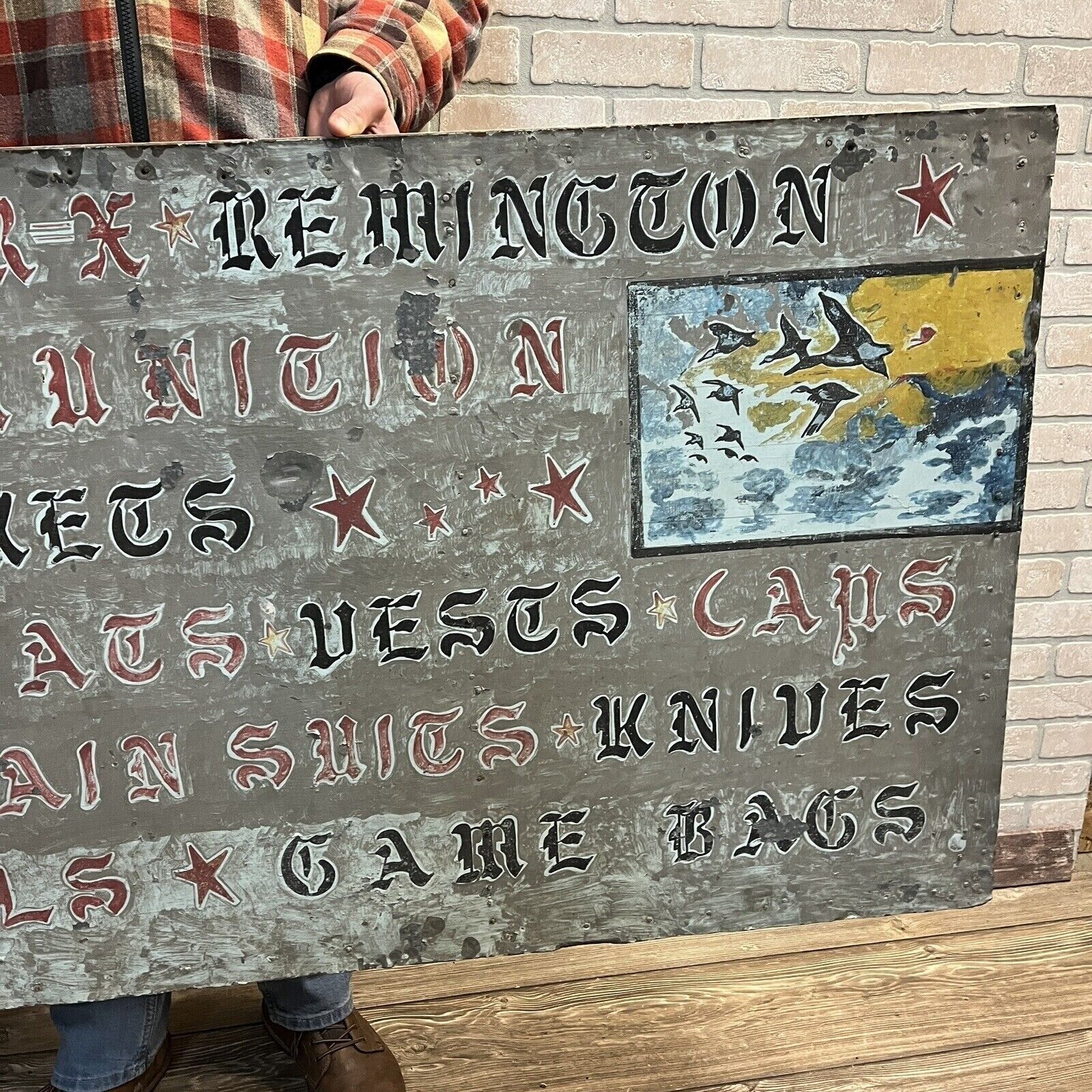 Vintage Sporting Goods Hand Painted Metal Trade Sign