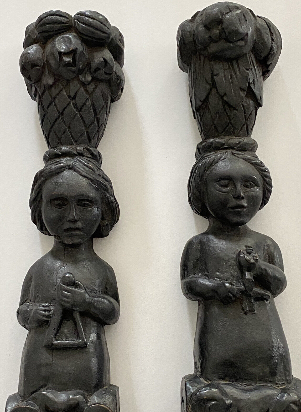 17th Century Jacobean Carved Wood Musician Fruit Portrait