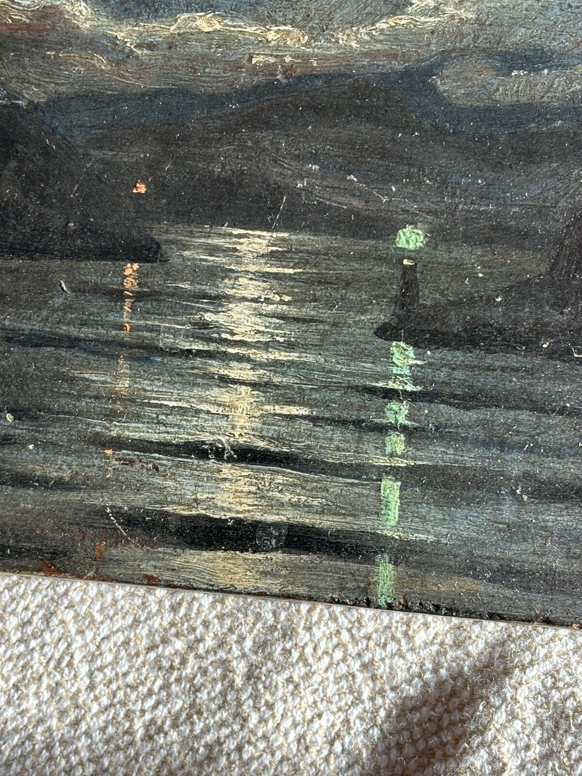 Antique 1900s Oil Seascape Painting with Signature