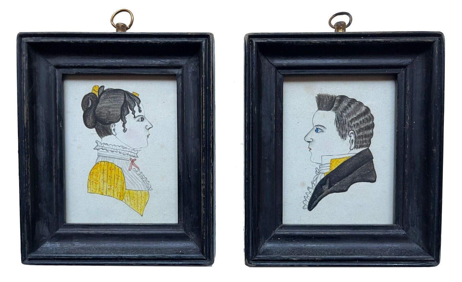 1800s Antique Naive Watercolor Portrait Folk Art New England