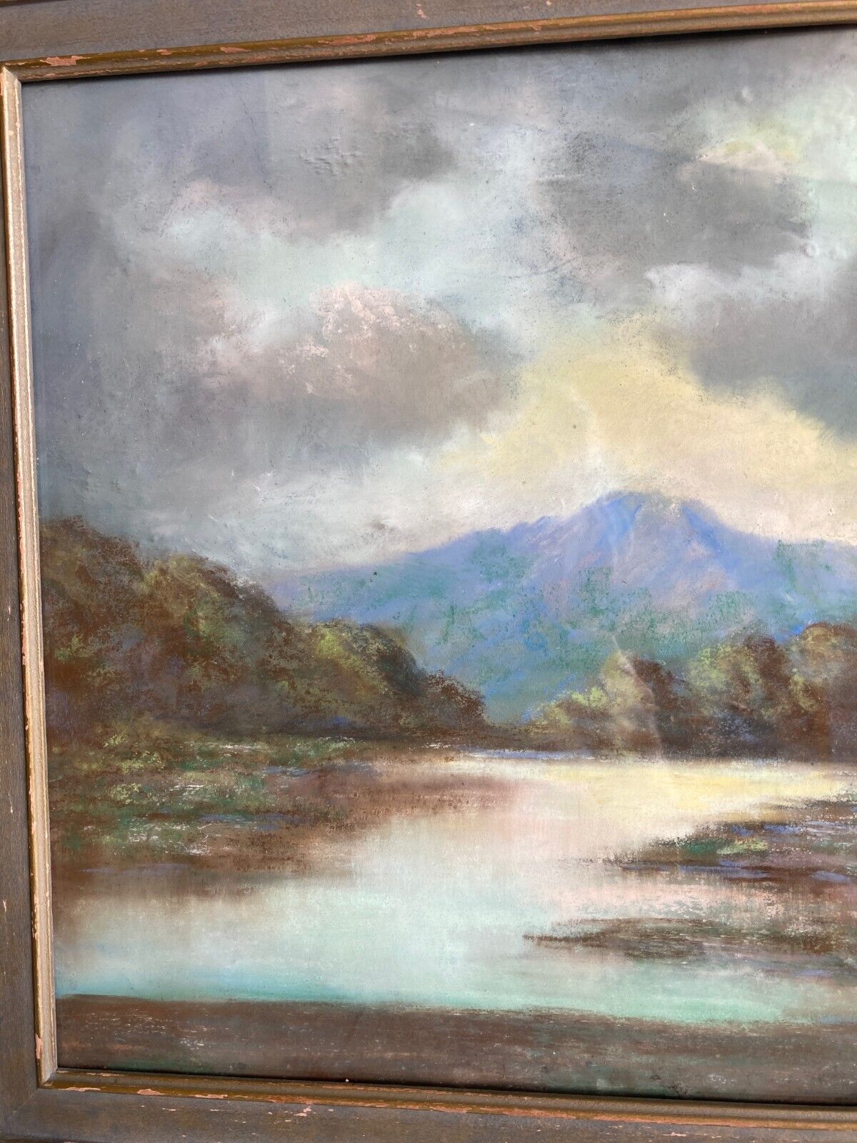 1900s California Pastel Plein Air Painting in Frame