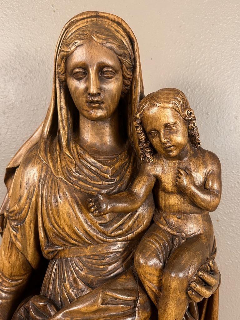 1700's Religious Wood Statue of Mother Mary & Jesus