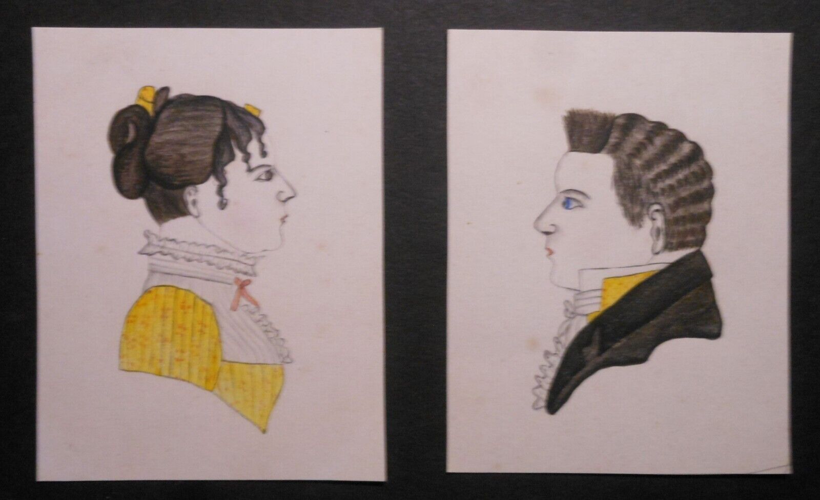 1800s Antique Naive Watercolor Portrait Folk Art New England