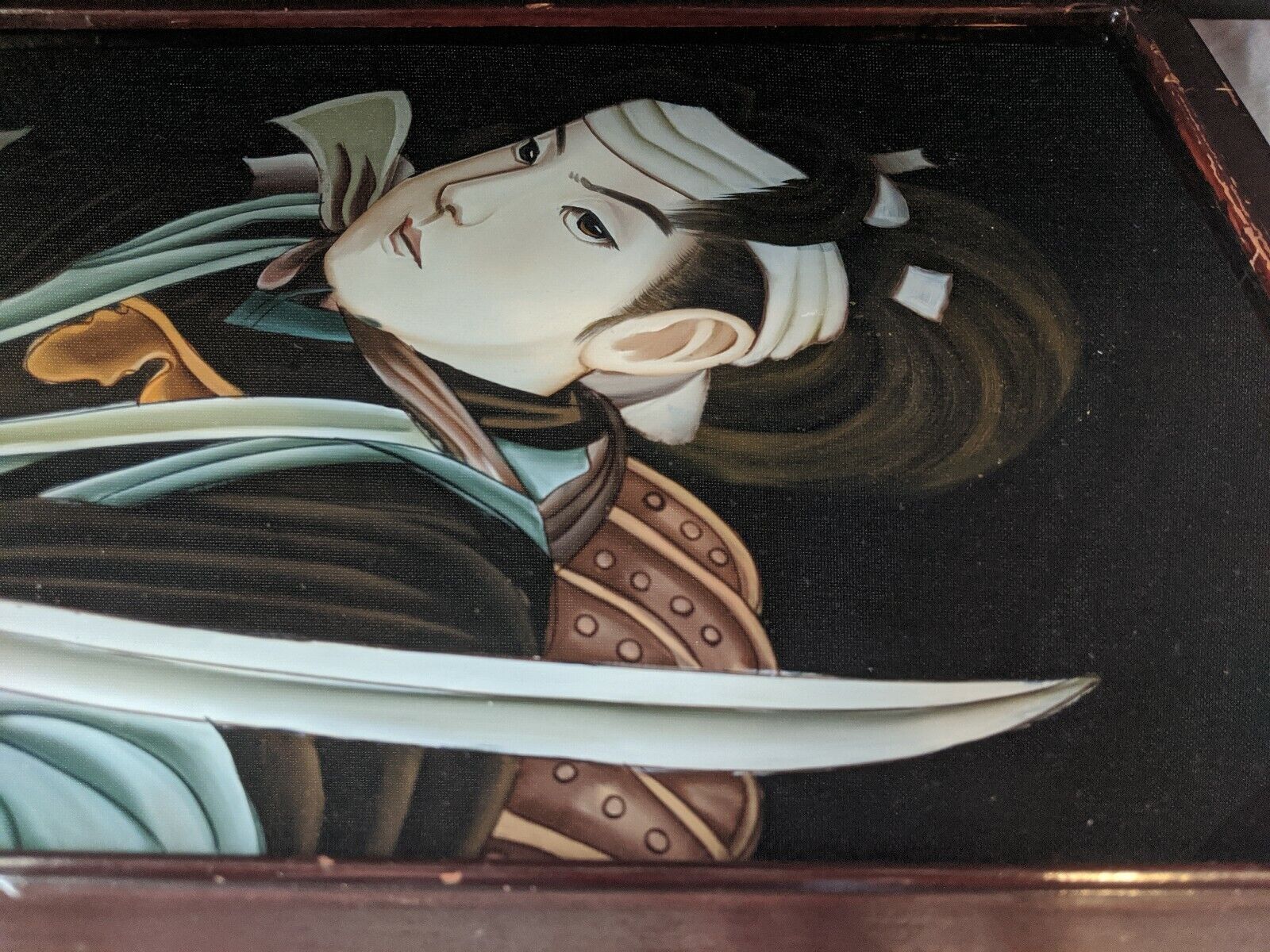 Early 1900s Japanese Reverse Glass Painting - Samurai