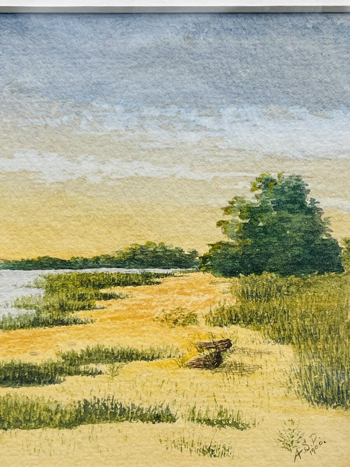 Vintage Watercolor Painting. Morning Sunrise East Coast 1900