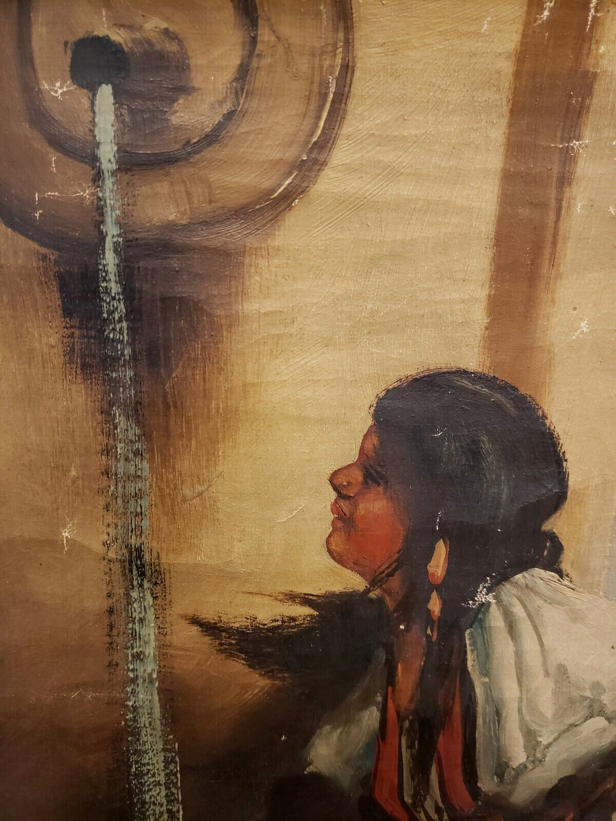 1800's Roman Girl at Fountain Oil Painting - Brown
