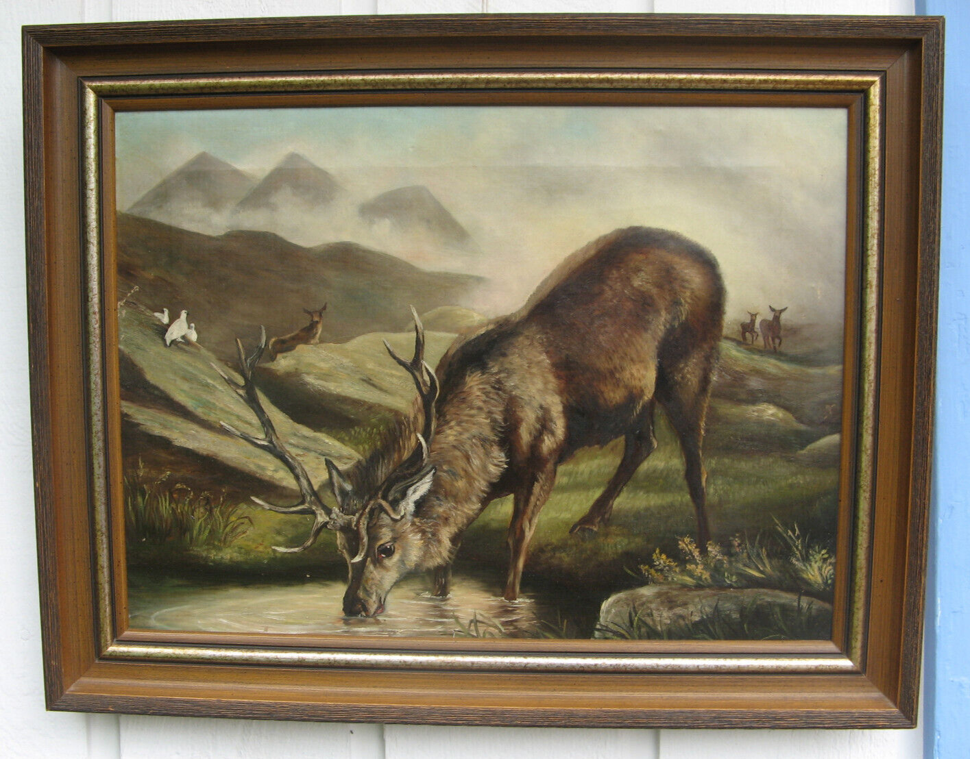 1900s Oil Painting: Elk & Ptarmigan, Three Sisters Mtns
