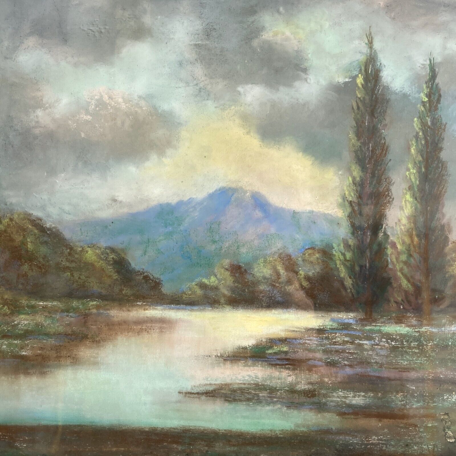 1900s California Pastel Plein Air Painting in Frame