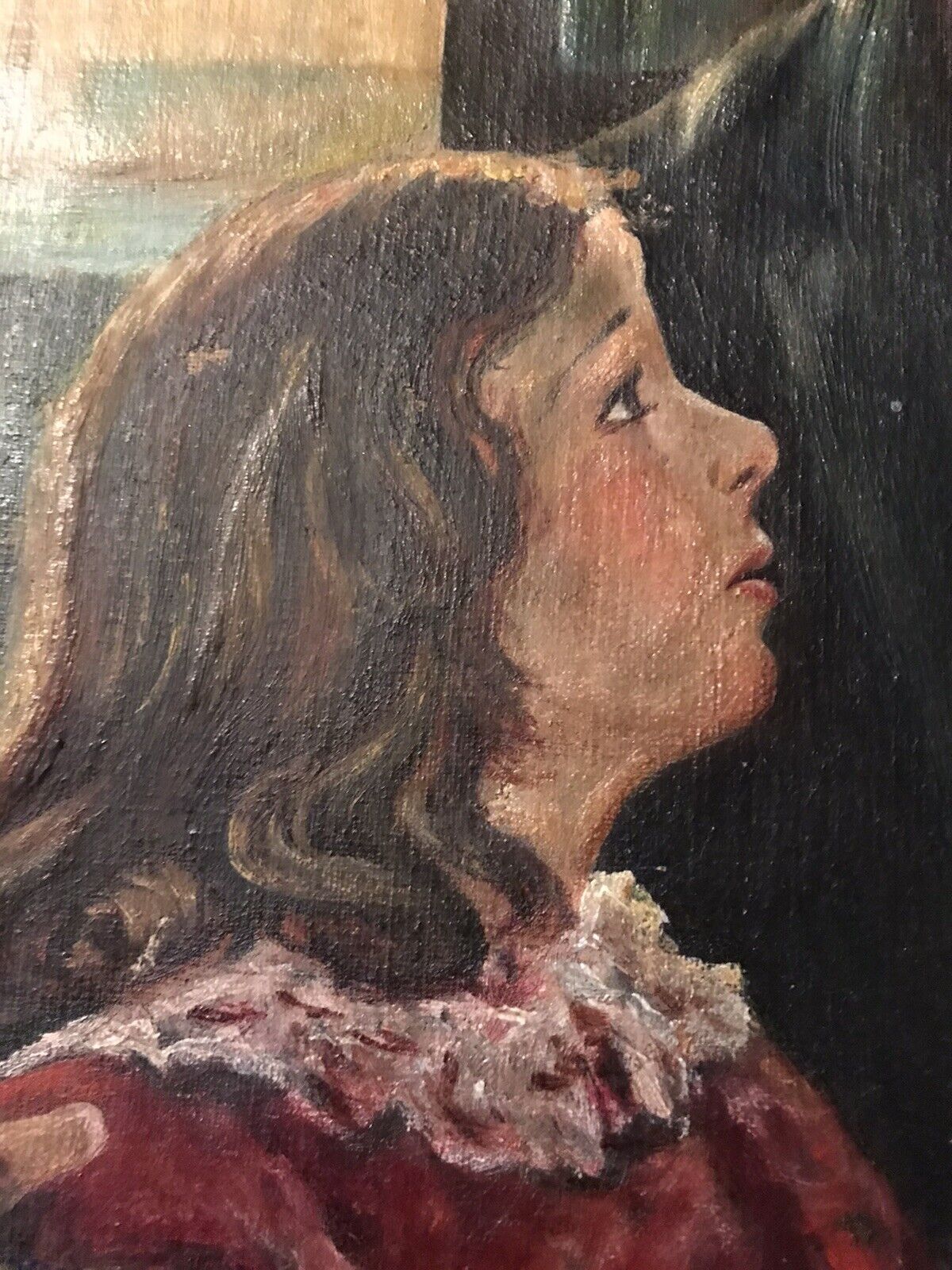 Early 1900's Oil on Canvas Grandfather and Child