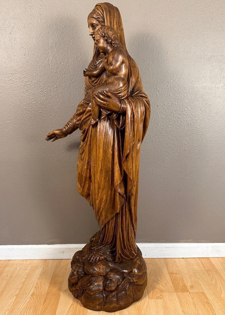 1700's Religious Wood Statue of Mother Mary & Jesus