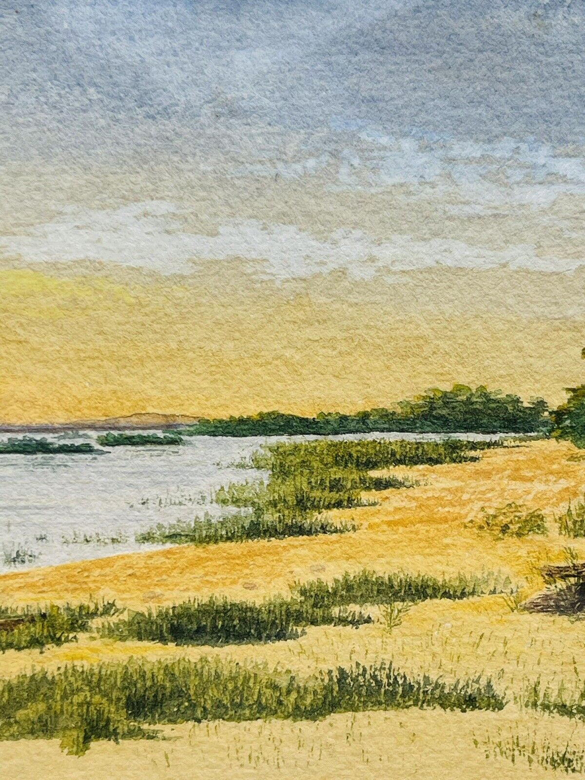 Vintage Watercolor Painting. Morning Sunrise East Coast 1900