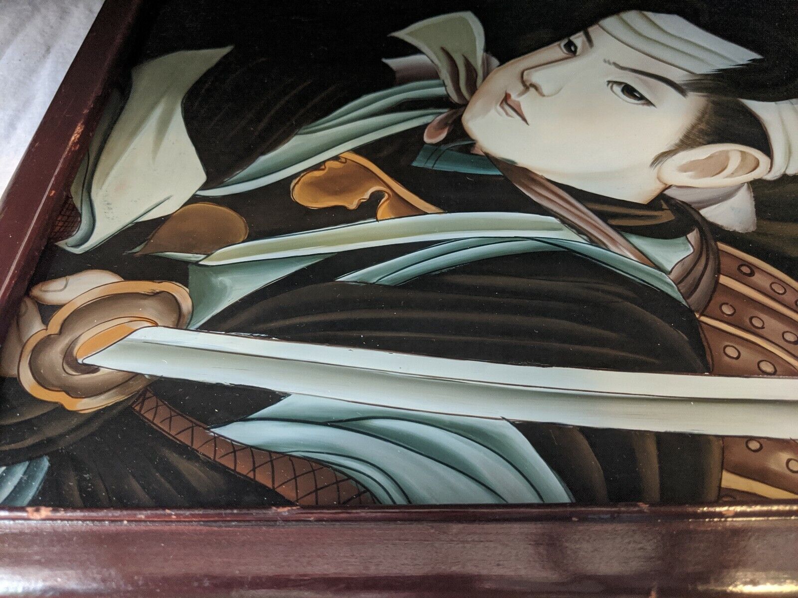 Early 1900s Japanese Reverse Glass Painting - Samurai