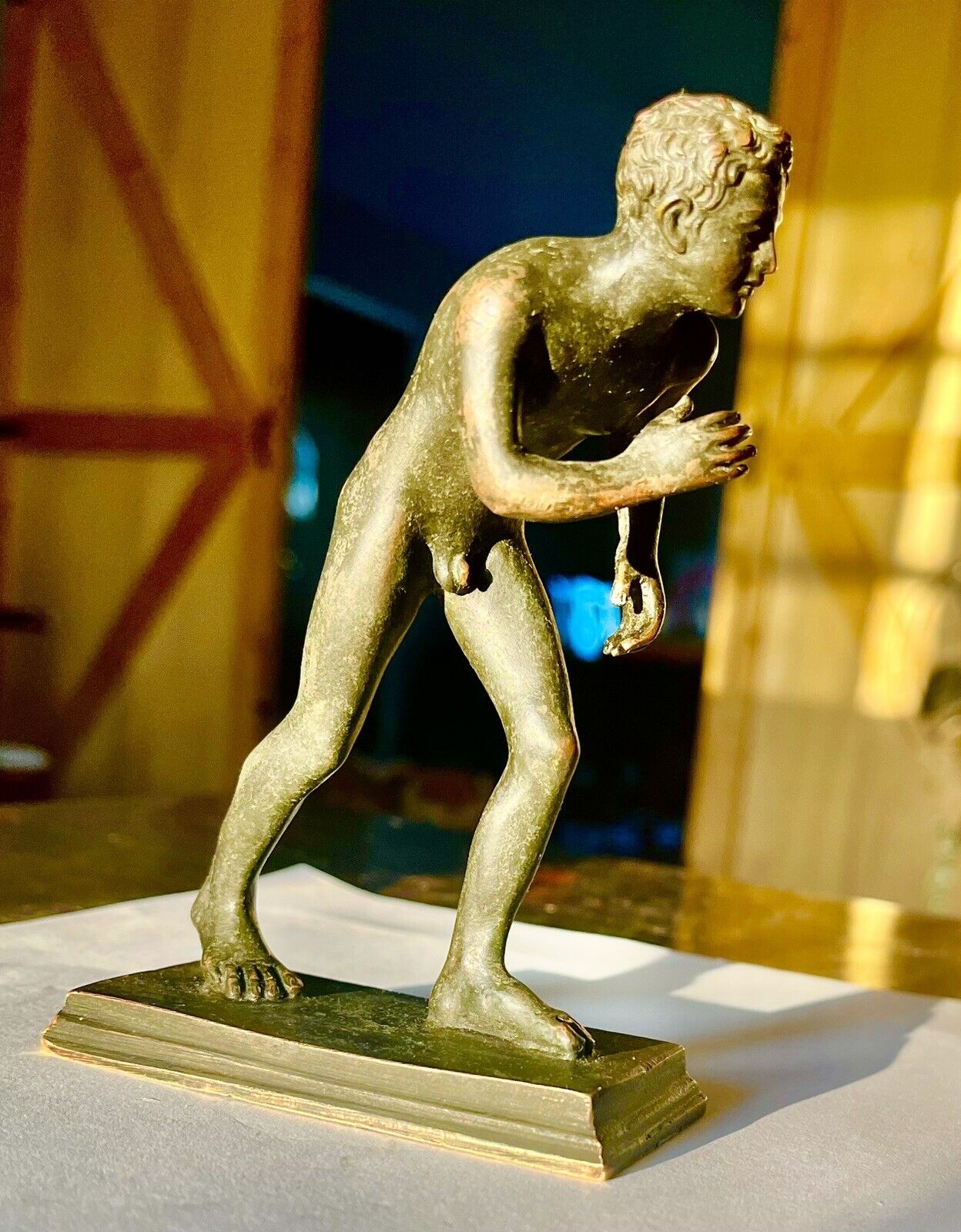 1800s Bronze Sculpture "Herculaneum Olympic Runner" with Patina