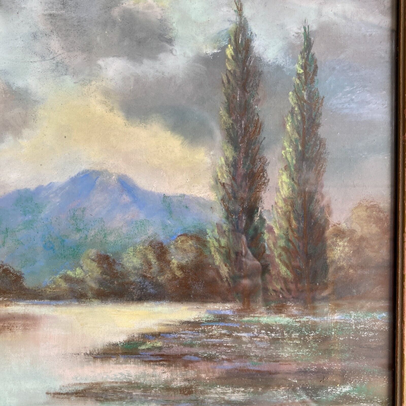 1900s California Pastel Plein Air Painting in Frame
