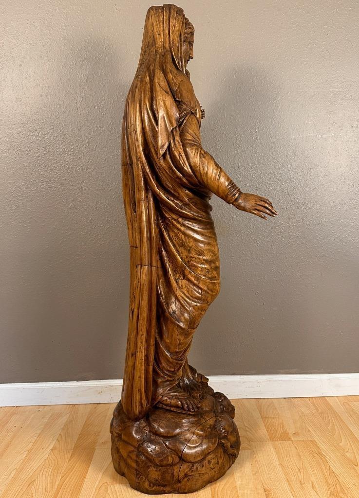 1700's Religious Wood Statue of Mother Mary & Jesus