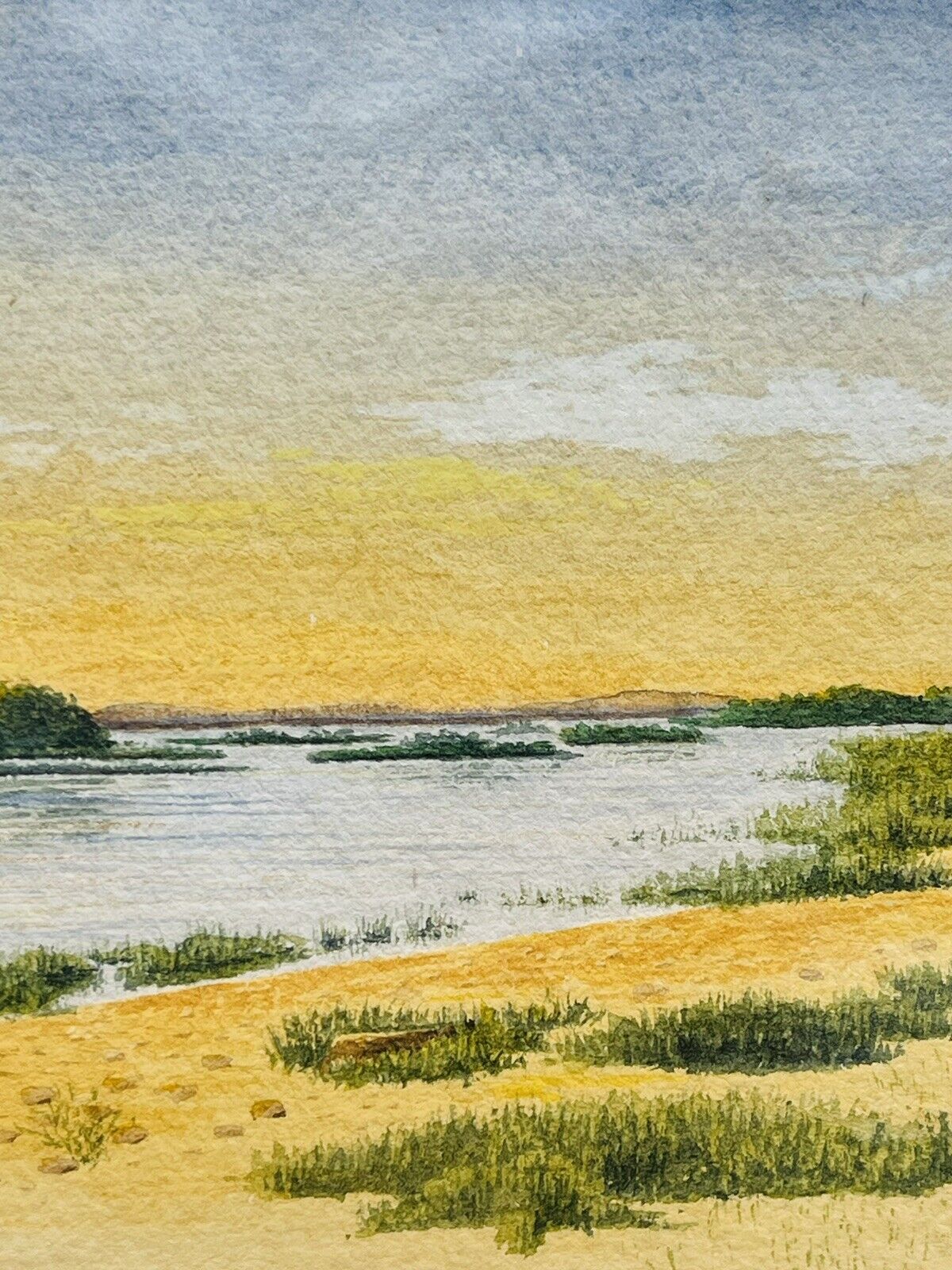 Vintage Watercolor Painting. Morning Sunrise East Coast 1900