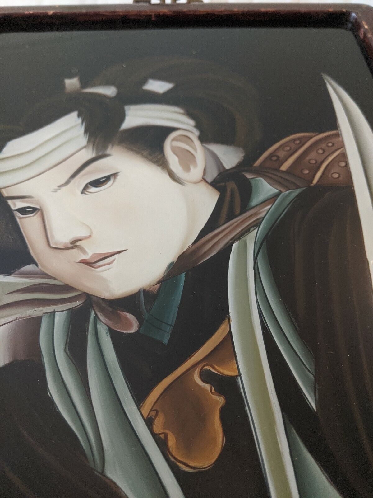 Early 1900s Japanese Reverse Glass Painting - Samurai