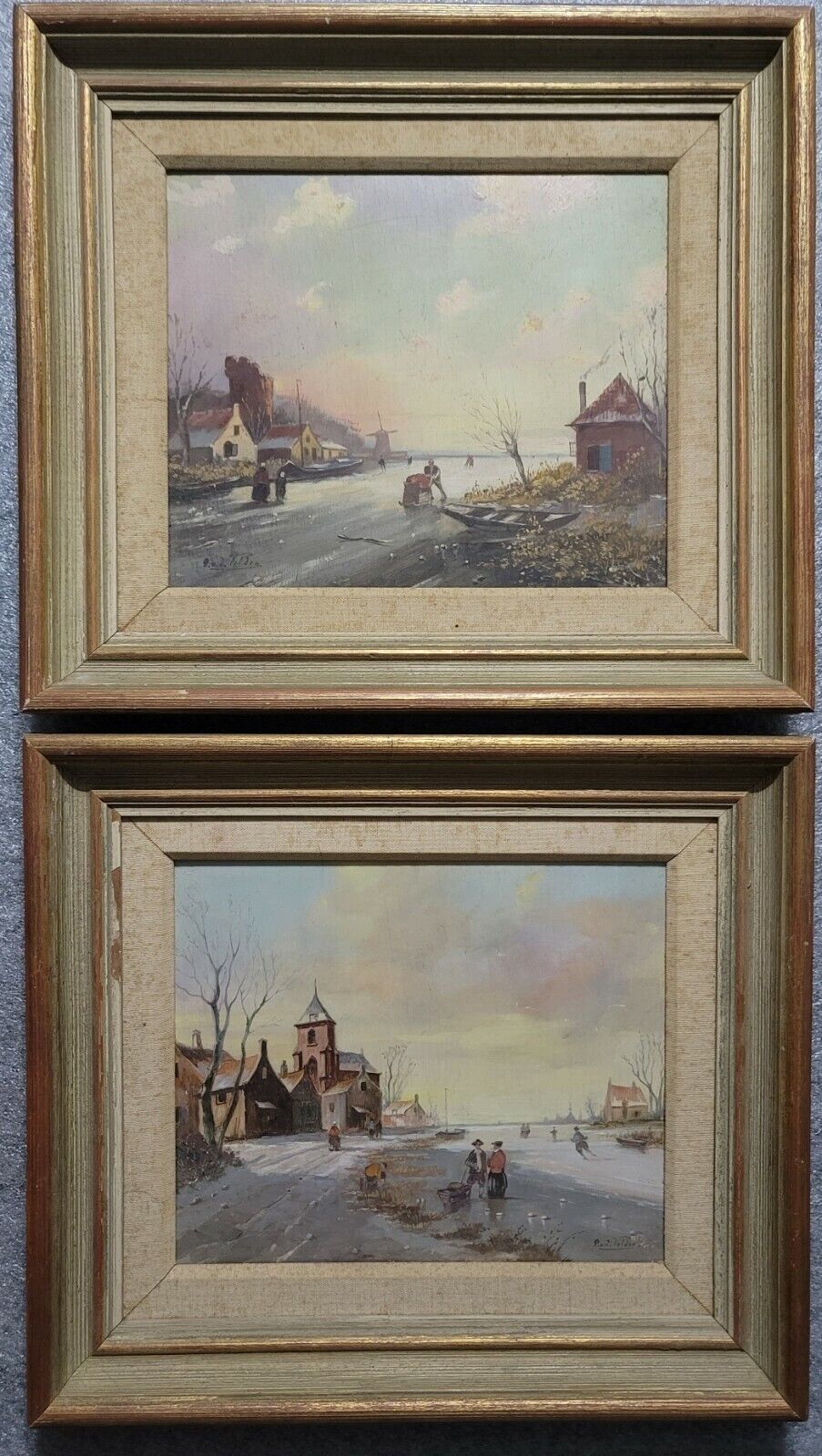 Pair of Antique Connecticut Paintings in Continental Style