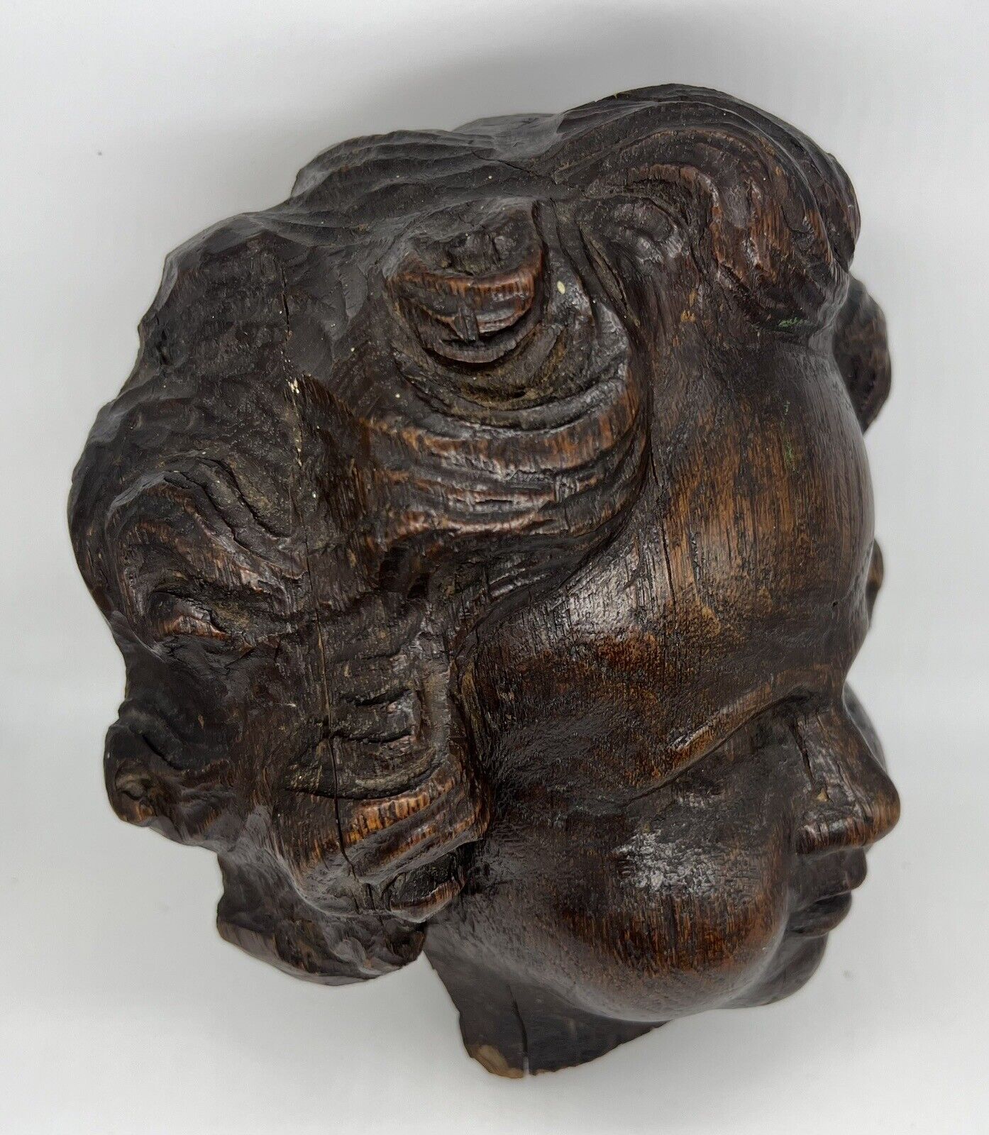 18th-17th C. Antique Carved Wooden Putti Cherub Head