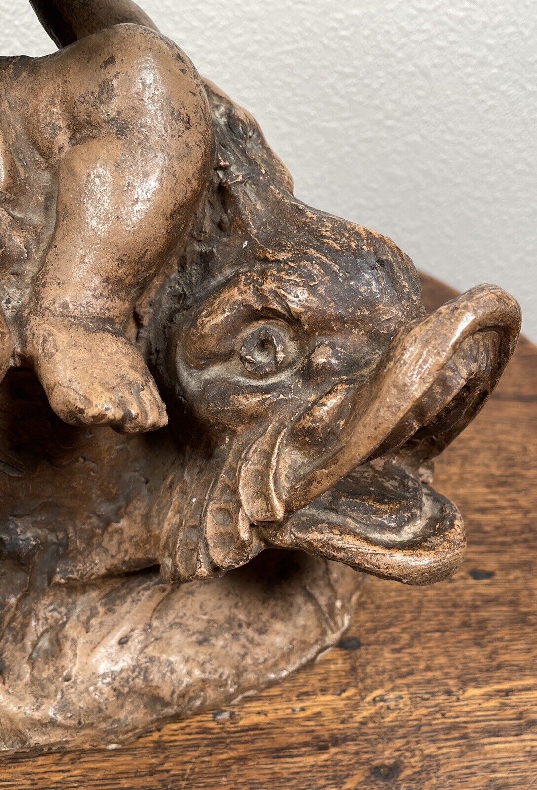 Italian Terracotta Boy Putti Sculpture with Dolphin, Baroque