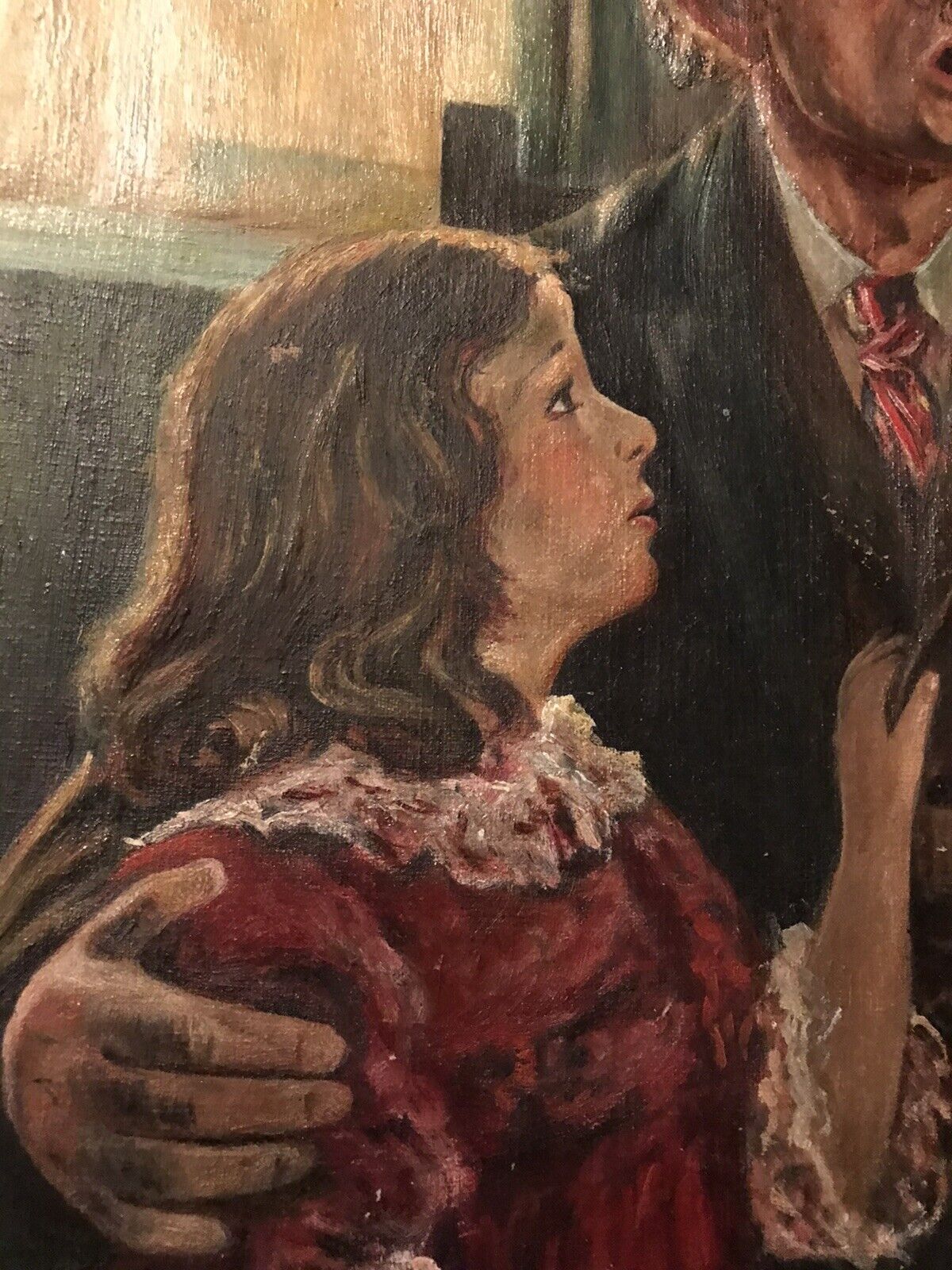 Early 1900's Oil on Canvas Grandfather and Child