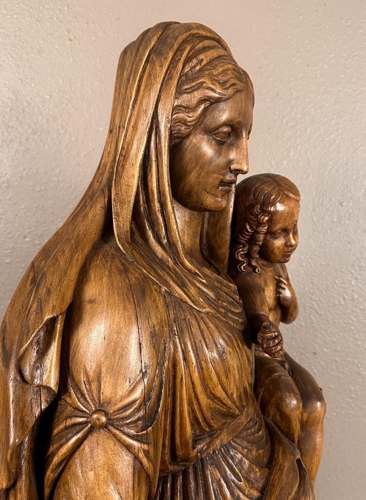 1700's Religious Wood Statue of Mother Mary & Jesus