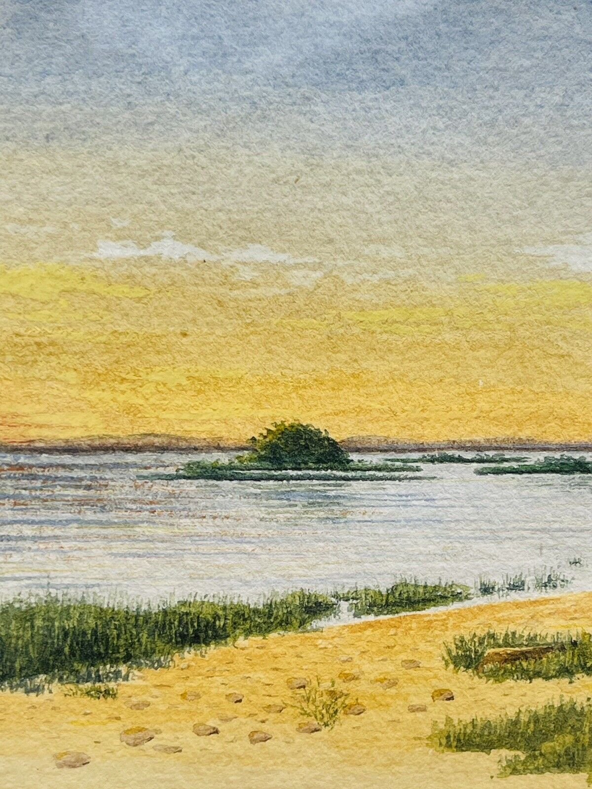 Vintage Watercolor Painting. Morning Sunrise East Coast 1900