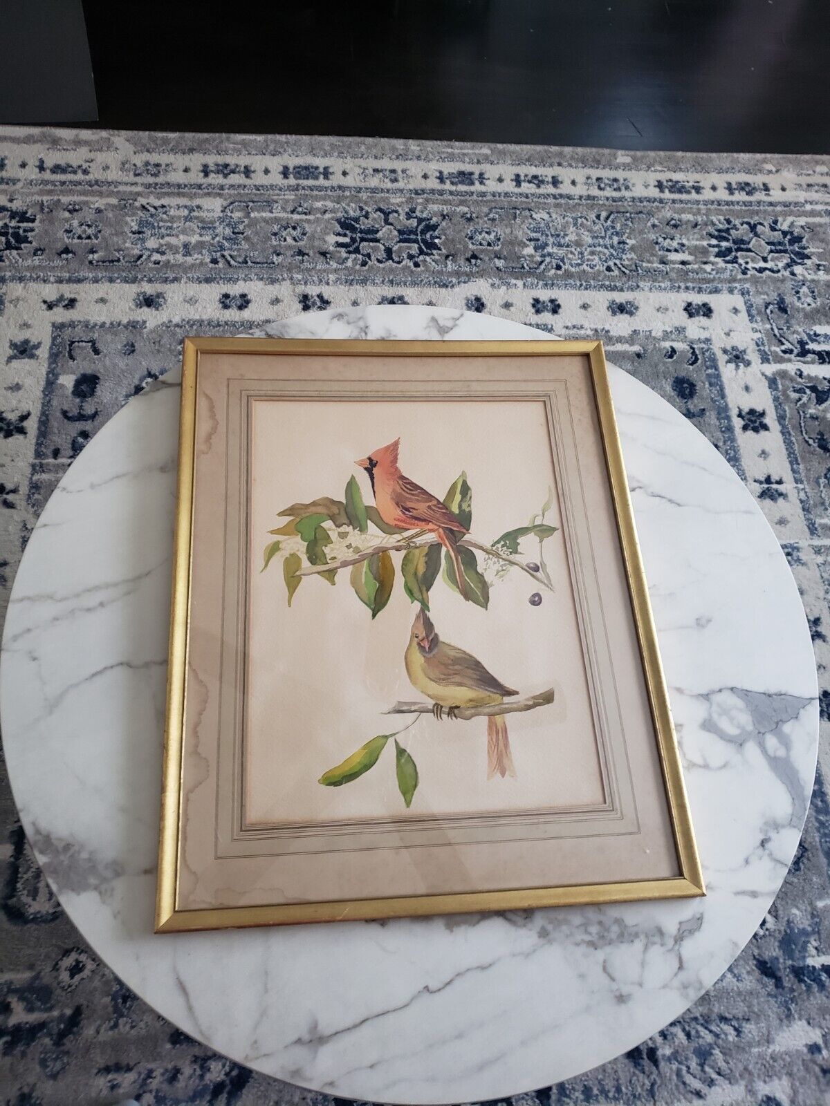 1900s Watercolor Painting of Cardinal Bird - 21x27